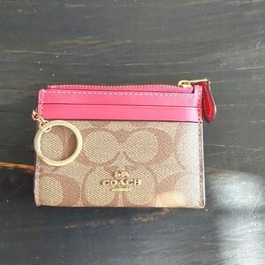 Coach Signature Card Holder with Pink Trim